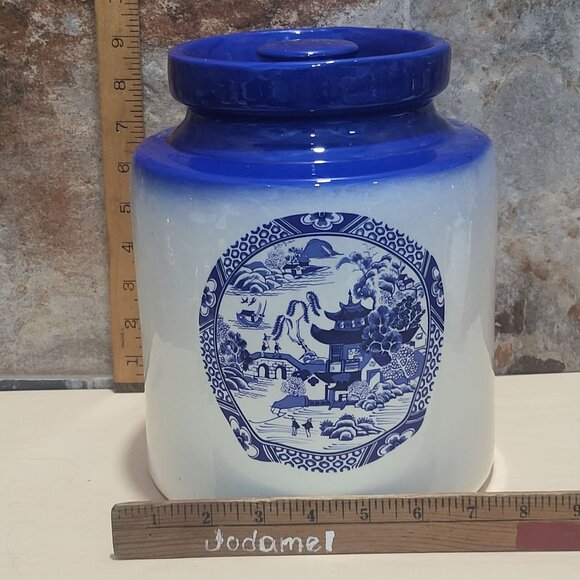 Vintage Blue Willow Canister with Lid Storage Jar Large - Picture 8 of 11